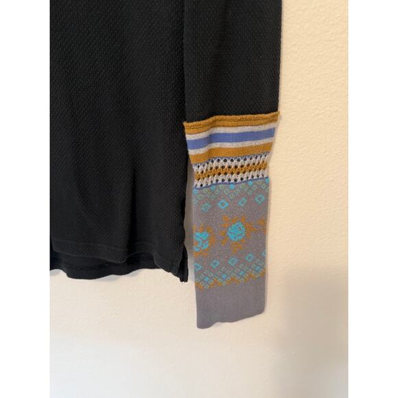 Free People We The Free Mikah Thermal Henley Black Combo Sz M Embroidered Cuffs - Picture 2 of 9